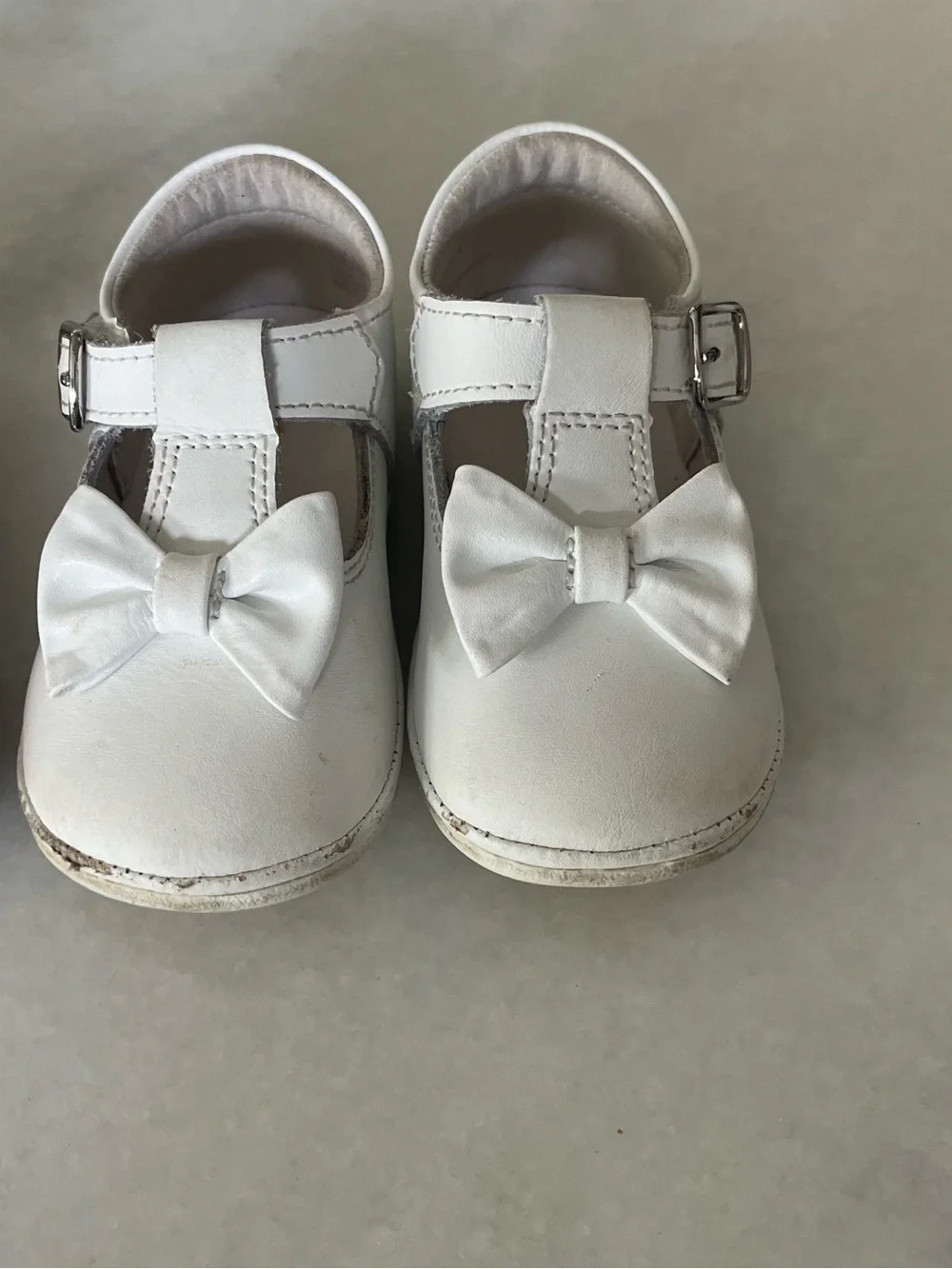 Classic White Bow T-Strap Kids Shoes